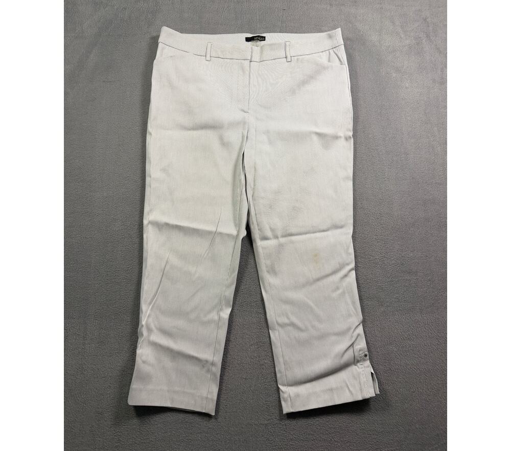 Renuar Off White Beige Stretch Crop Pants Women Size 12 Pull On Capri‎ Button